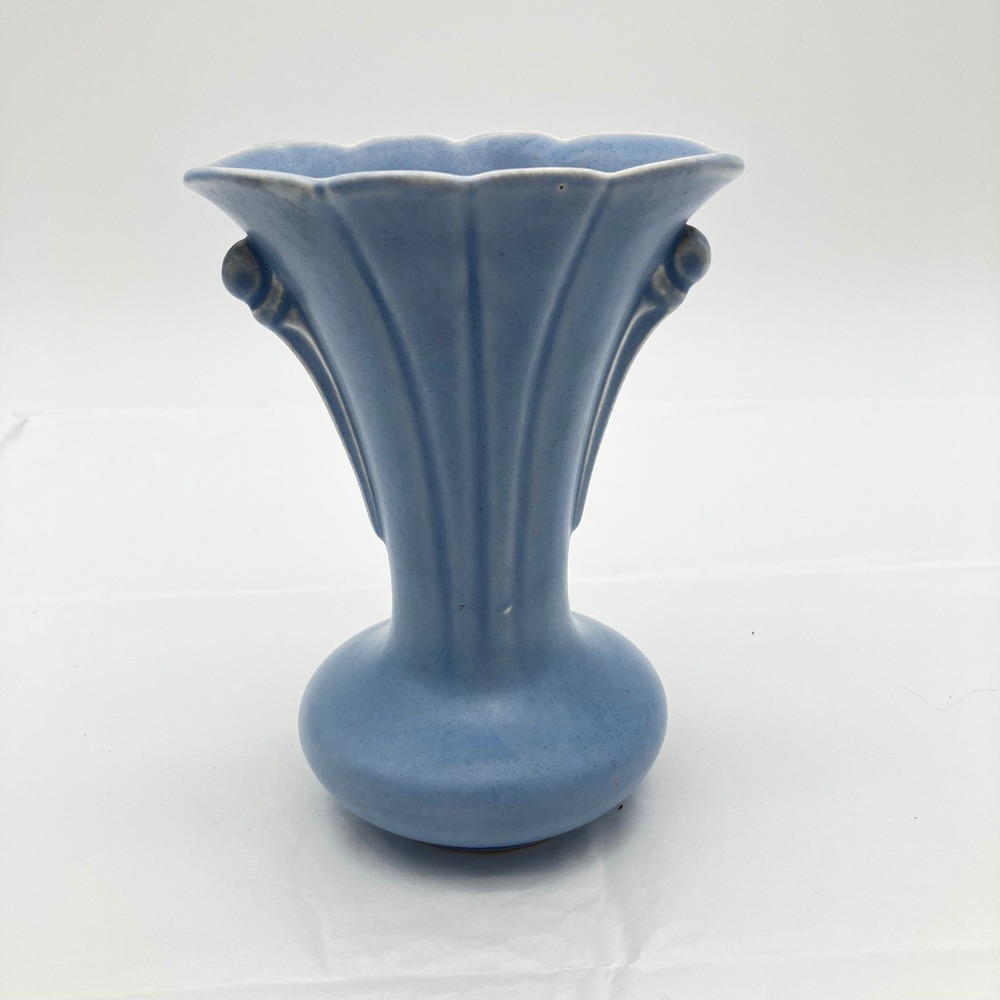 Weller Pottery Fluted Vase Softone 6.25in Periwinkle Blue Vintage Art Deco E-2